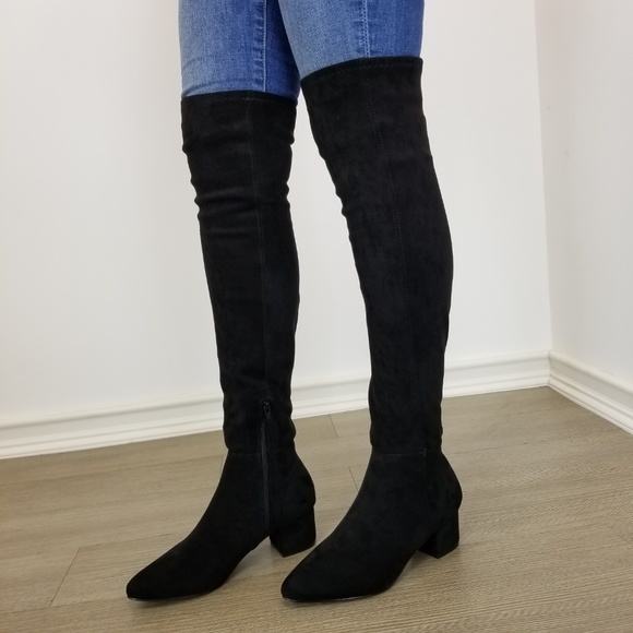 Pointy toe over the knee black boots Faux Suede - Picture 5 of 8